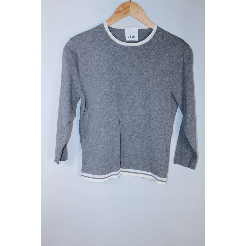 Allude Women's Medium Gray White Cotton Cashmere Blend Sweater